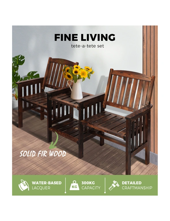 Livsip Outdoor Wooden Chair Garden Bench 2 Seat & Table Loveseat Patio Furniture, hi-res image number null
