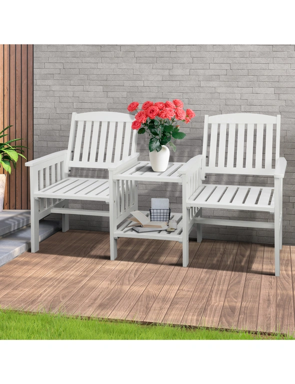 Livsip Wooden Garden Bench 2 Seat Chair & Table Outdoor Park Patio Furniture, hi-res image number null