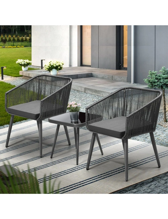 Livsip Outdoor Furniture 3 Piece Lounge Setting Chairs Side Table Bistro Set Patio, hi-res image number null