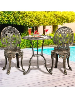 Livsip Outdoor Furniture Bistro Set 3pcs Chair Table Cast Aluminium Patio Garden