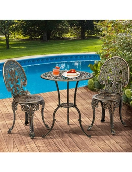 Livsip Outdoor Furniture Bistro Set 3pcs Chair Table Cast Aluminium Patio Garden