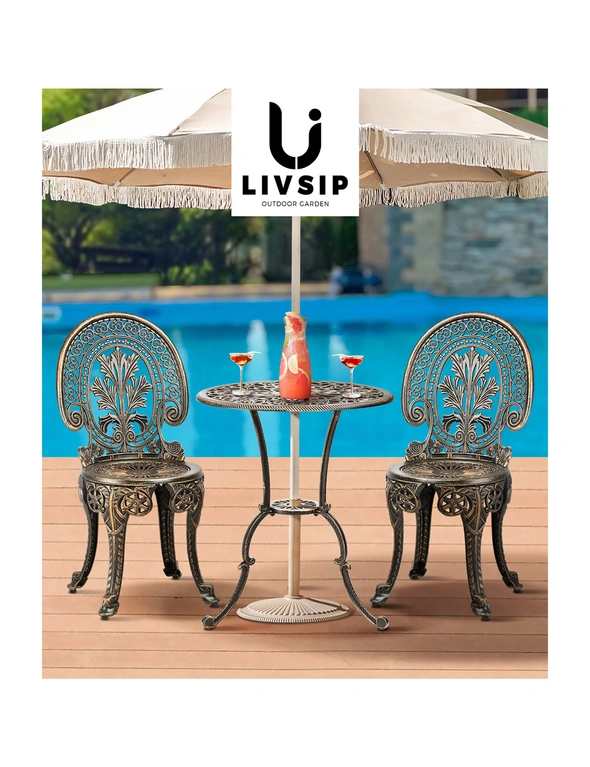 Livsip Outdoor Furniture Bistro Set 3pcs Chair Table Cast Aluminium Patio Garden, hi-res image number null