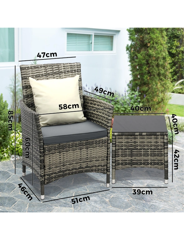 Livsip Outdoor Furniture Setting 3 Piece Wicker Bistro Set Patio Chairs Table, hi-res image number null