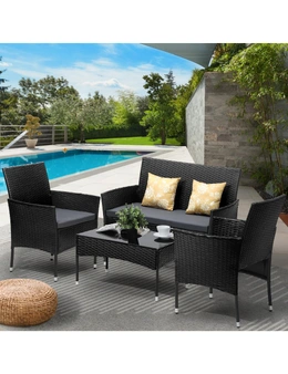 Livsip 4PCS Outdoor Furniture Setting Patio Garden Table Chair Set Wicker Sofa