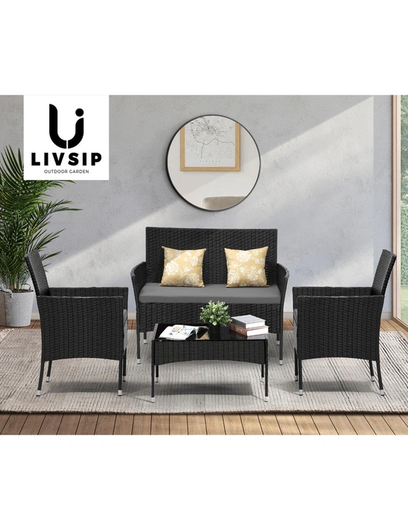 Livsip 4PCS Outdoor Furniture Setting Patio Garden Table Chair Set Wicker Sofa, hi-res image number null