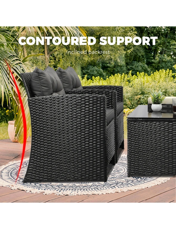 Livsip Outdoor Furniture 4 Piece Wicker Sofa Chair Table Dining Lounge Set, hi-res image number null