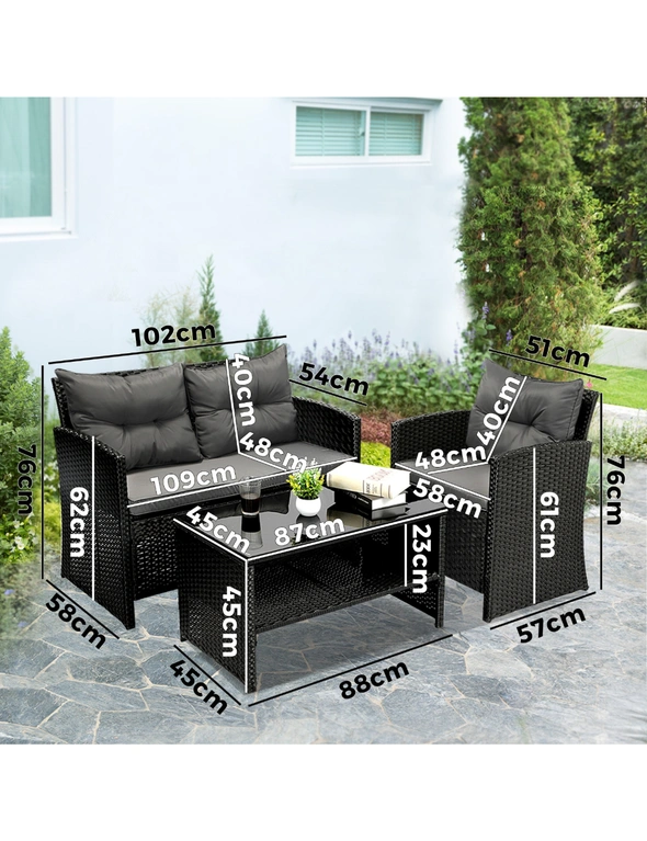 Livsip Outdoor Furniture 4 Piece Wicker Sofa Chair Table Dining Lounge Set, hi-res image number null