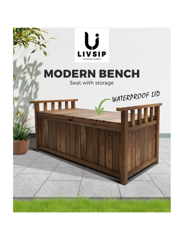 Livsip Outdoor Storage Box Garden Bench Wooden Chest Toy Tool Cabinet Furniture, hi-res image number null