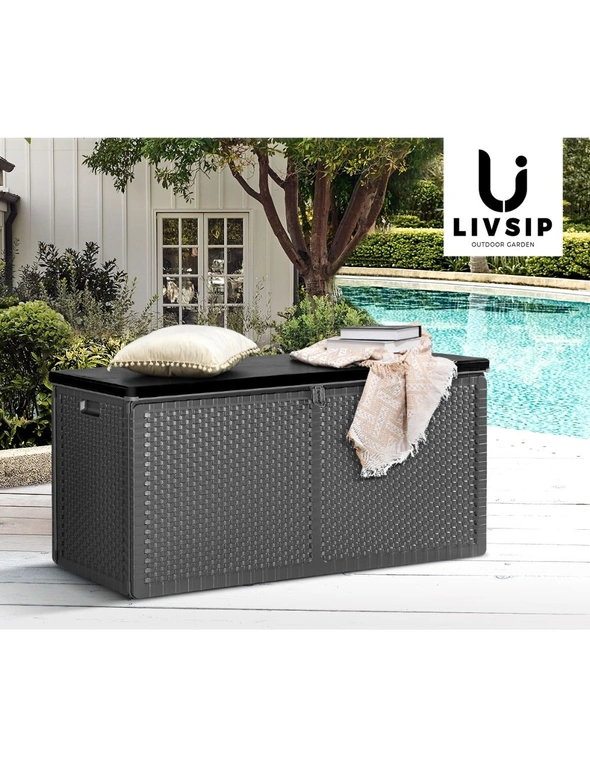Livsip Outdoor Storage Box Bench 310L Cabinet Container Garden Deck Tool Grey, hi-res image number null