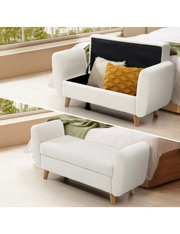 Oikiture Storage Ottoman Blanket Box Arm Foot Stool Couch Large Sherpa White