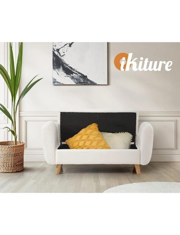 Oikiture Storage Ottoman Blanket Box Arm Foot Stool Couch Large Sherpa White, hi-res image number null