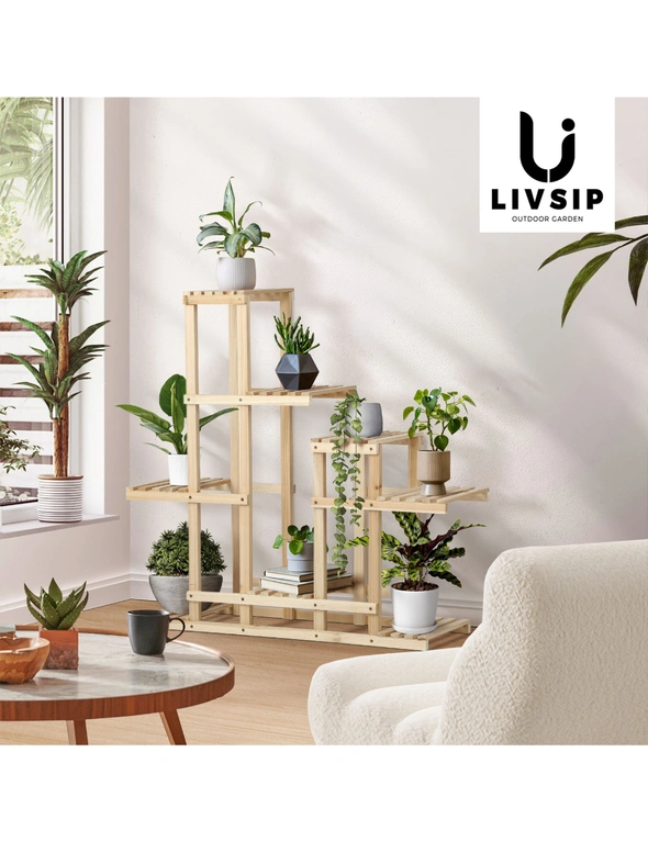 Livsip Plant Stand 6 Tiers Flower Pot Planter Corner Shelf Wooden Shelving DIY, hi-res image number null