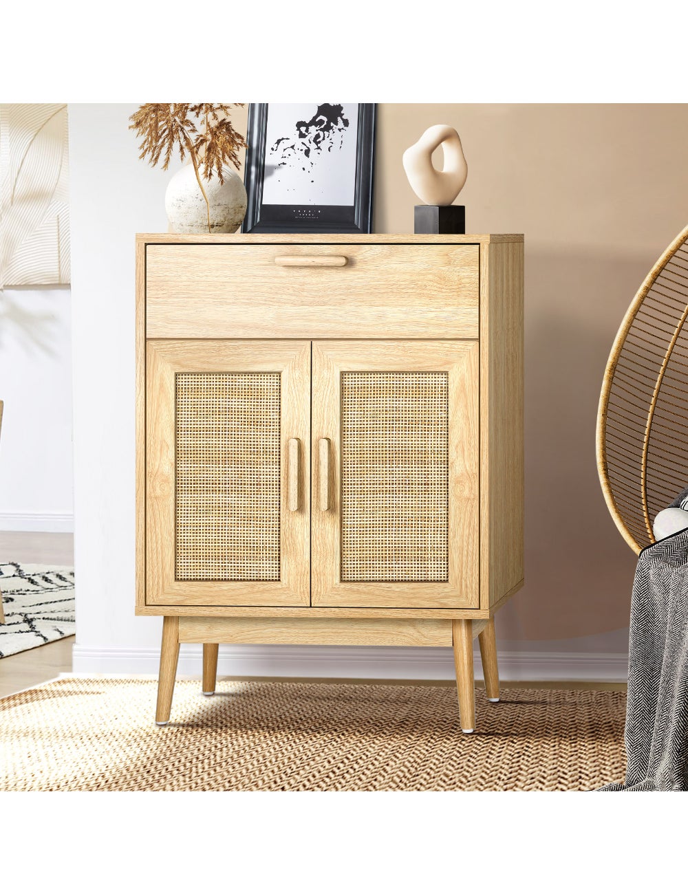 Oikiture Sideboard Cabinet Buffet Rattan Furniture Cupboard Hallway ...