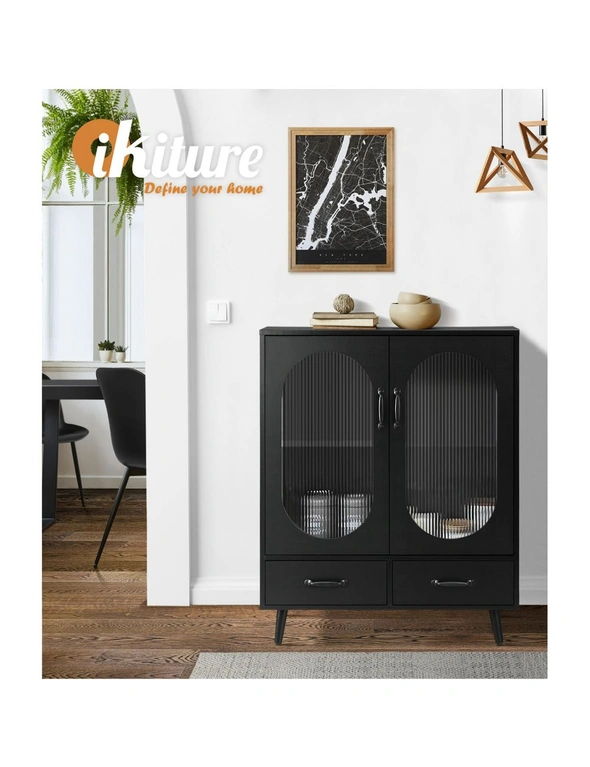 Oikiture Buffet Sideboard Bar Storage Cabinet Console Table Door Cupboard Black, hi-res image number null