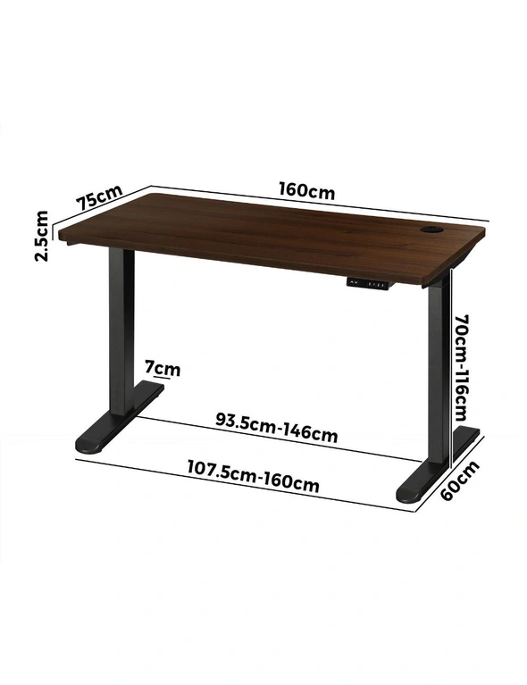 Oikiture 160CM Electric Standing Desk Dual Motor Height Adjustable Motorised Sit Stand Desk Rise Walnut, hi-res image number null
