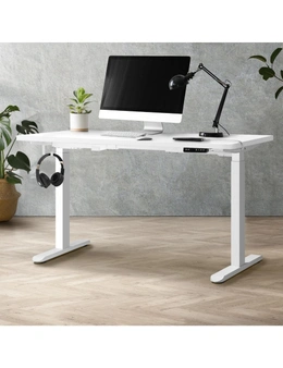 Oikiture 150CM Electric Standing Desk Dual Motor Height Adjustable Motorised Sit Stand Desk Rise White Desktop White Frame