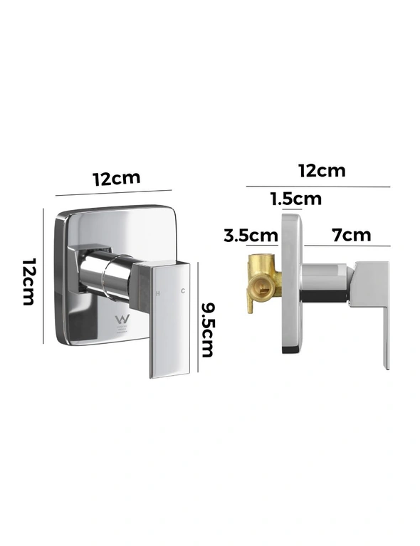Welba Shower Mixer Tap Bathroom Wall Tapware Brass Tapware Square Black, hi-res image number null