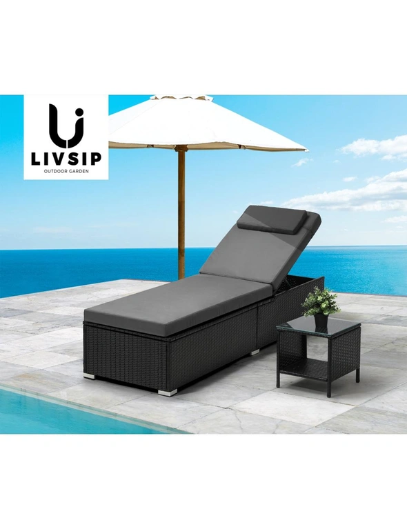 Livsip Sun Lounge Wicker Lounger Table Patio Furniture Outdoor Setting Day Bed, hi-res image number null