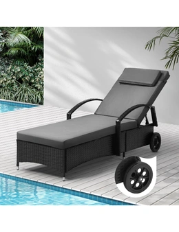 Livsip Wheeled Sun Lounger Day Bed Outdoor Setting Patio Furniture Black