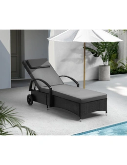 Livsip Wheeled Sun Lounger Day Bed Outdoor Setting Patio Furniture Black