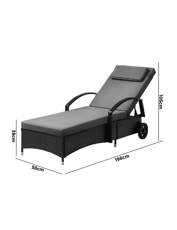 Livsip Wheeled Sun Lounger Day Bed Outdoor Setting Patio Furniture Black, hi-res image number null