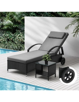 Livsip Sun Lounger Wheeled Day Bed with Table Set Outdoor Patio Furniture