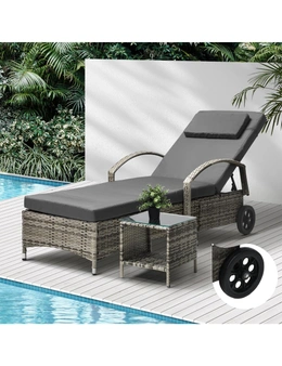 Livsip Sun Lounger Wheeled Day Bed with Table Patio Outdoor Setting Furniture