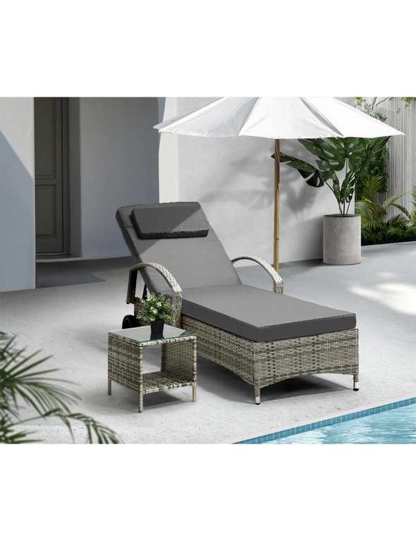Livsip Sun Lounger Wheeled Day Bed with Table Patio Outdoor Setting Furniture, hi-res image number null