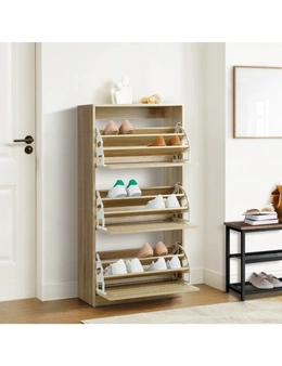 Oikiture Shoes Rack Shoe Storage Cabinet Organiser Shelf 3 Doors 45 Pairs Wooden