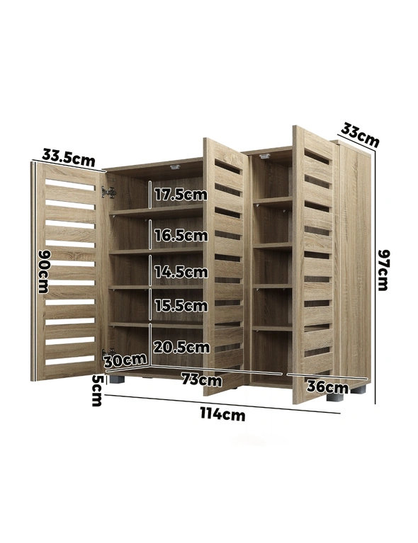 Oikiture Shoes Cabinet Shoe Storage Rack Organiser Shelf 3 Doors 30 Pairs Wooden, hi-res image number null