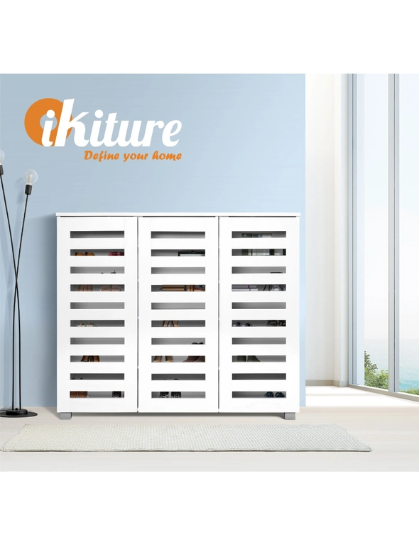Oikiture Shoes Cabinet Shoe Storage Rack Organiser Shelf 3 Doors 30 Pairs White, hi-res image number null
