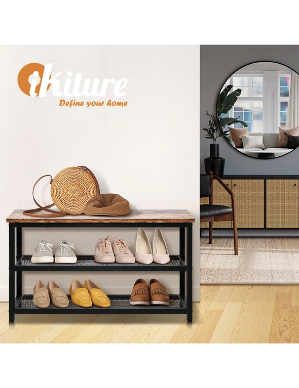 Oikiture Shoe Cabinet Bench Shoes Rack Shelf Storage 3-Tier Industrial Furniture, hi-res image number null