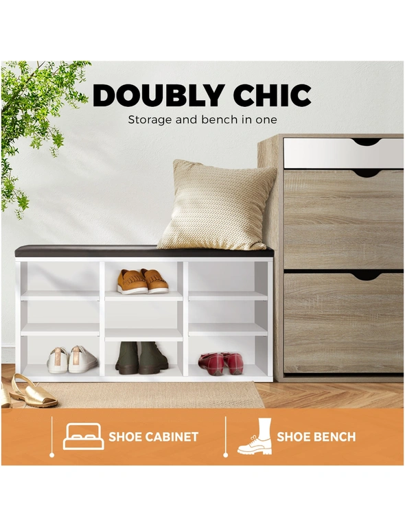 Oikiture Shoe Cabinet Bench Organiser Shoe Rack Storage PU Padded Seat Shelf, hi-res image number null