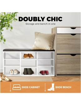 Oikiture Shoe Cabinet Bench Organiser Shoe Rack Storage PU Padded Seat Shelf