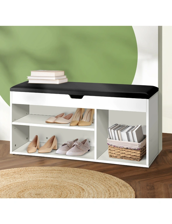 Oikiture Shoe Cabinet Bench Shoe Storage Rack PU Padded Seat Organiser Shelf, hi-res image number null