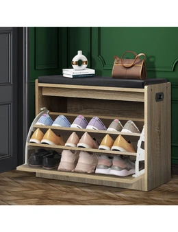 Oikiture Shoe Cabinet Bench Shoes Storage Rack Cupboard Shelf Wooden 15 Pairs