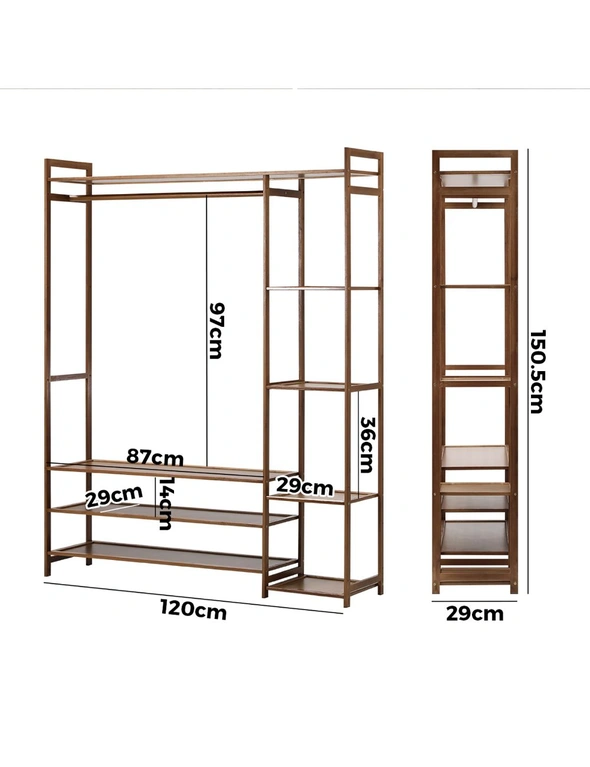 Oikiture Clothes Rack Open Wardrobe Garment Coat Hanging Rail Bamboo 8 Shelves, hi-res image number null