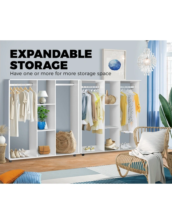 Oikiture Portable Double Wardrobe Storage Shelves Organizer Clothes Rack Hanger, hi-res image number null