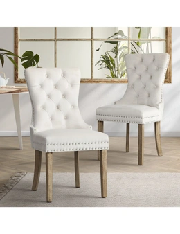 Oikiture 2x Velvet Dining Chairs Upholstered French Provincial Tufted Beige
