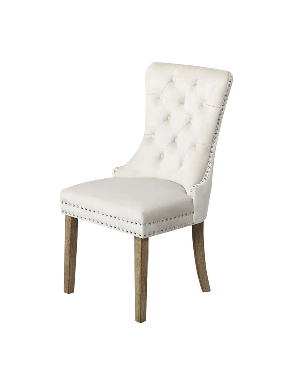 Oikiture 2x Velvet Dining Chairs Upholstered French Provincial Tufted Beige, hi-res image number null