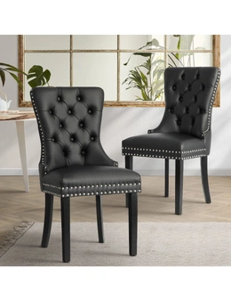 Oikiture 2x Dining Chairs Upholstered French Provincial Tufted PU Leather Black