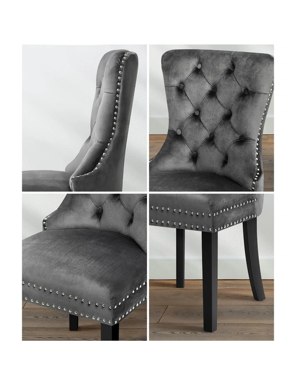 Oikiture 2x Velvet Dining Chairs Upholstered French Provincial Tufted Grey, hi-res image number null