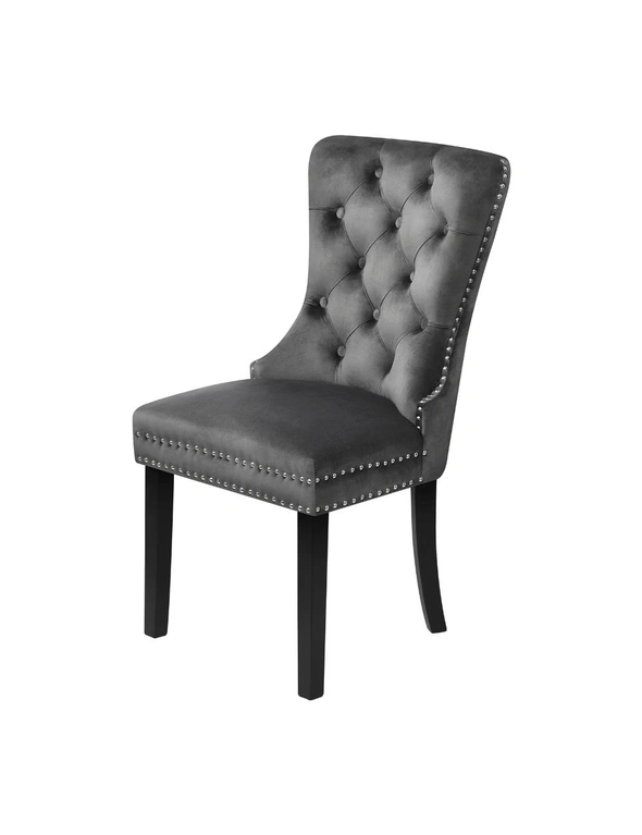 Oikiture 2x Velvet Dining Chairs Upholstered French Provincial Tufted Grey, hi-res image number null