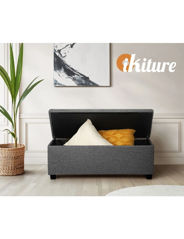 Oikiture Storage Ottoman Blanket Box Linen Fabric Arm Foot Stool Couch  Large