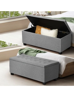 Oikiture Storage Ottoman Blanket Box Faux Linen Chest Toy Foot Stool LARGE Grey