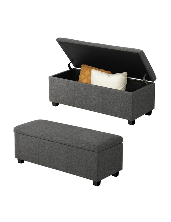 Oikiture Storage Ottoman Blanket Box Linen Fabric Arm Foot Stool Couch Large, hi-res image number null