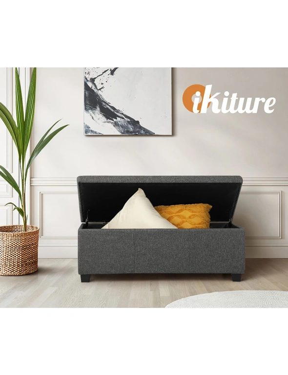 Oikiture Storage Ottoman Blanket Box Linen Fabric Arm Foot Stool Couch Large, hi-res image number null