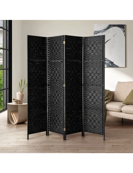 Oikiture 4 Panel Room Divider Screen Privacy Dividers Woven Wood Folding Black