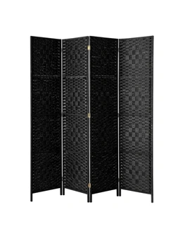 Oikiture 4 Panel Room Divider Screen Privacy Dividers Woven Wood Folding Black