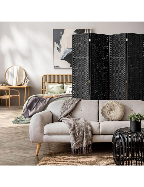 Oikiture 4 Panel Room Divider Screen Privacy Dividers Woven Wood Folding Black, hi-res image number null